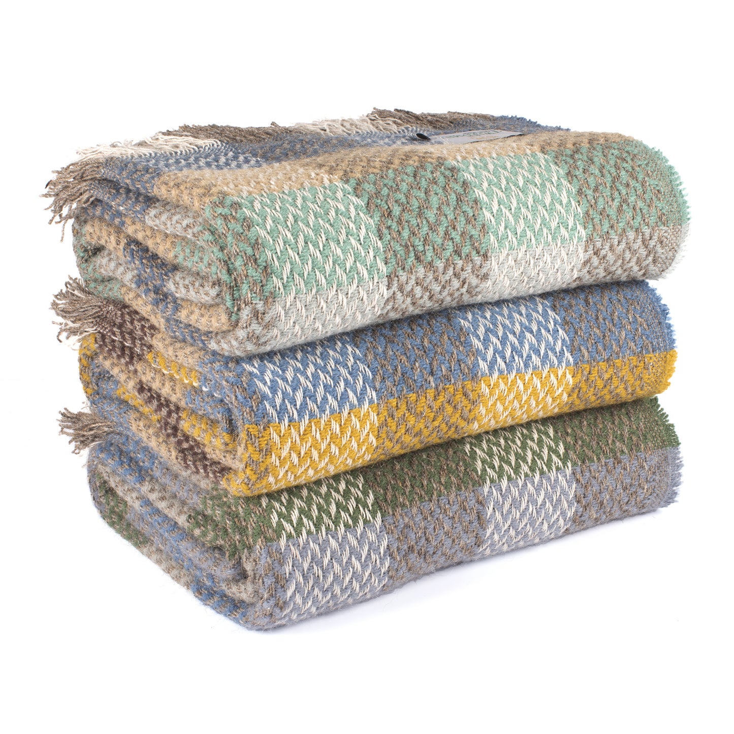 Recycled 100% Pure Wool Celtic Weave Check Throw Blanket British Welsh Made - Enamelhappy