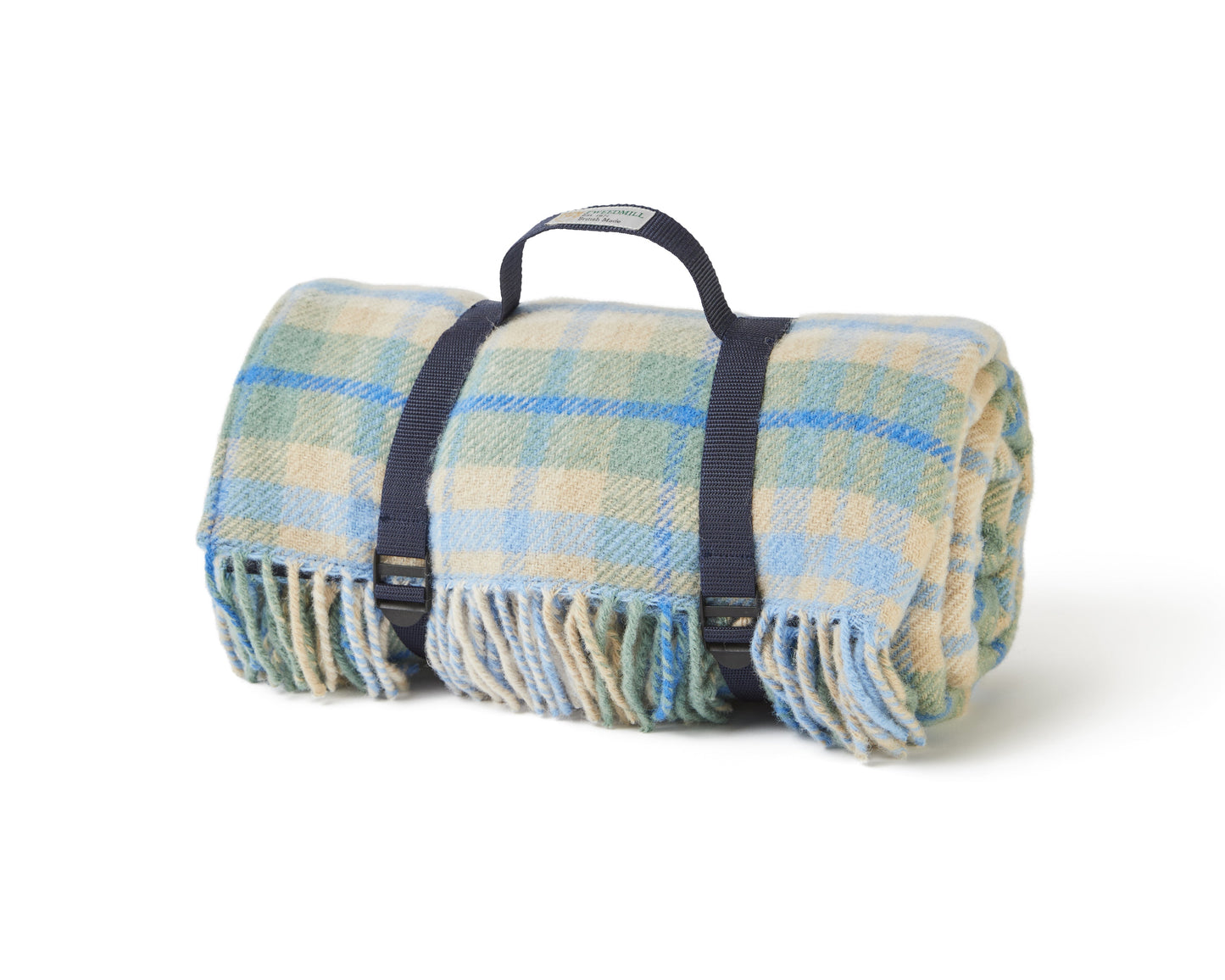 Polo Picnic Rug Cottage Vintage Checked Mustard/Brown/Blue with Leather Strap - Enamelhappy