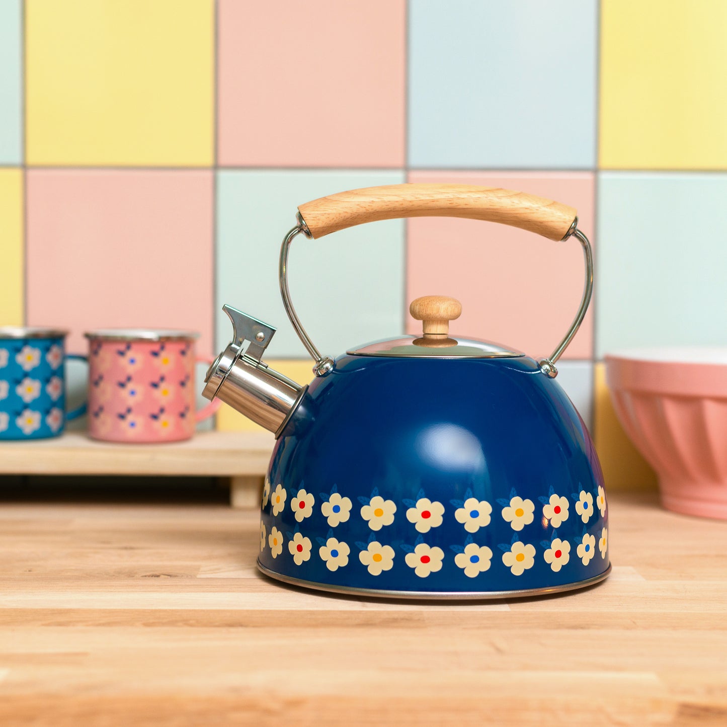 SECONDS - Various Colours - 2.5L Whistling Kettle Stainless Steel - Enamelhappy - Enamelhappy