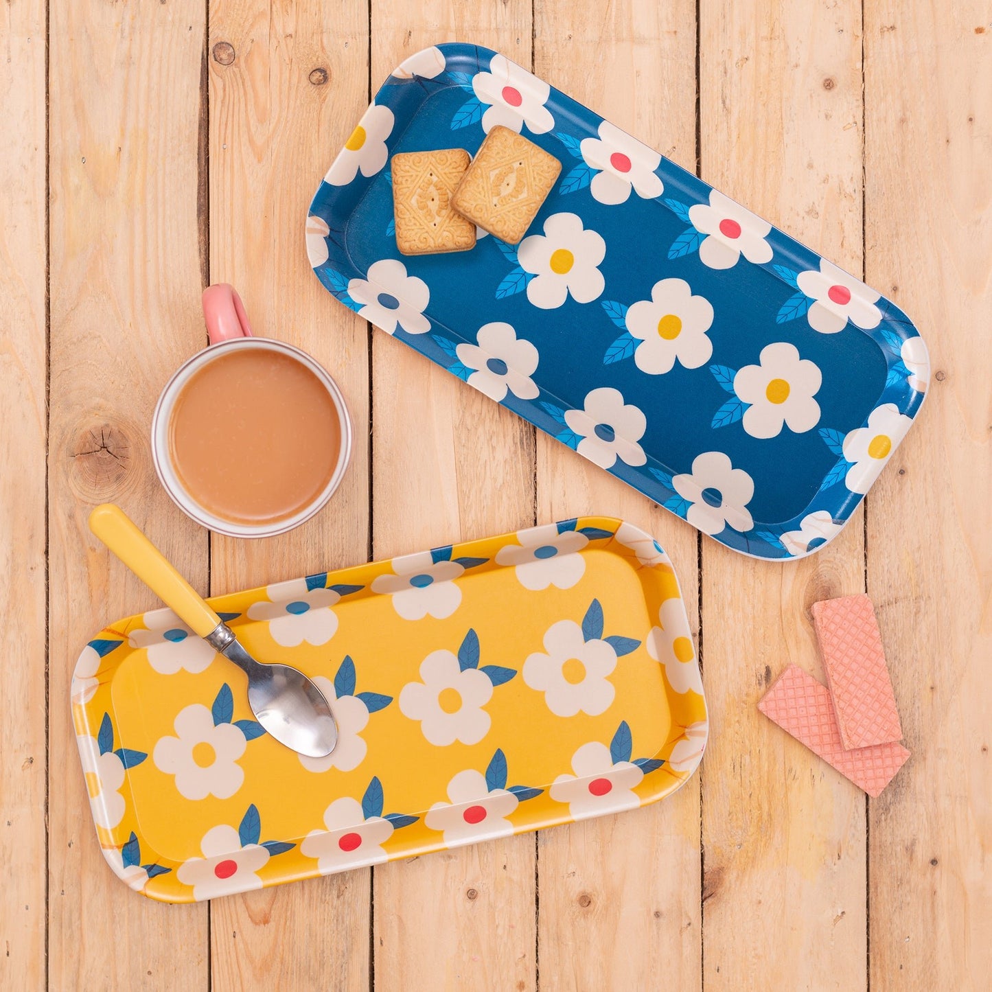 Cute Tray Small Rectangle Retro Floral Midnight Navy Blue - Enamelhappy - Enamelhappy