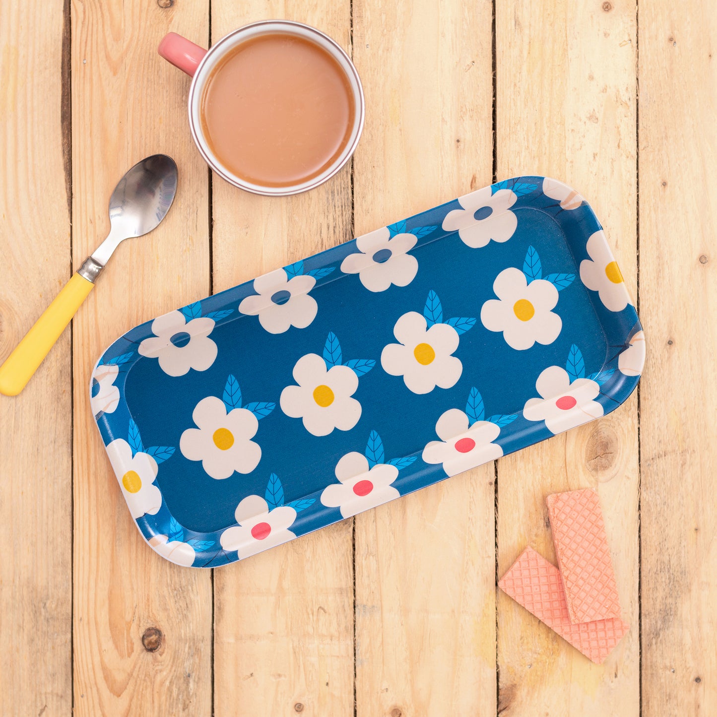 Cute Snack Rectangle Tray Retro Floral Rose Pink Print - Enamelhappy - Enamelhappy