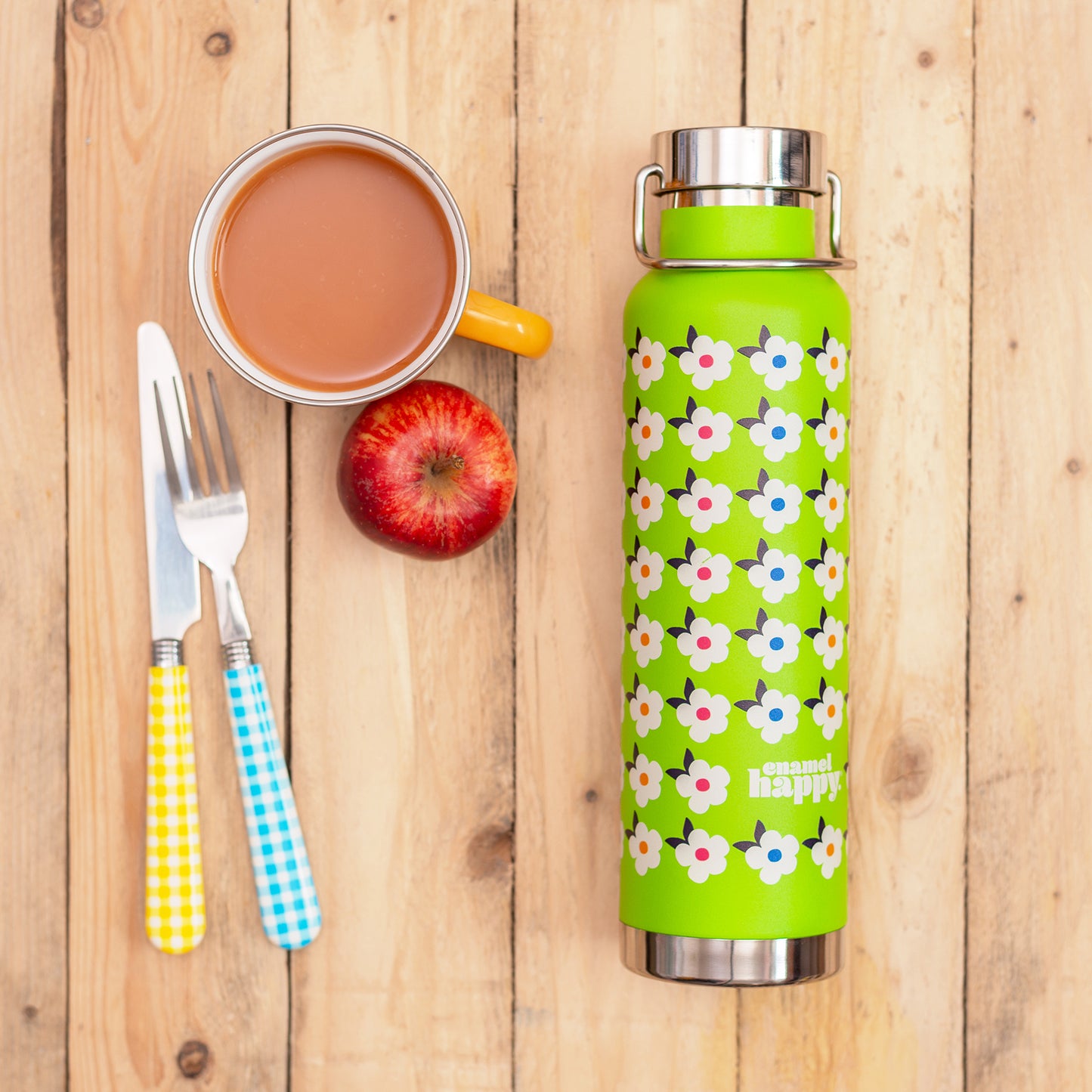 650ml Copper Insulated Retro Floral Print Water Bottle Navy Blue - Enamelhappy - Enamelhappy