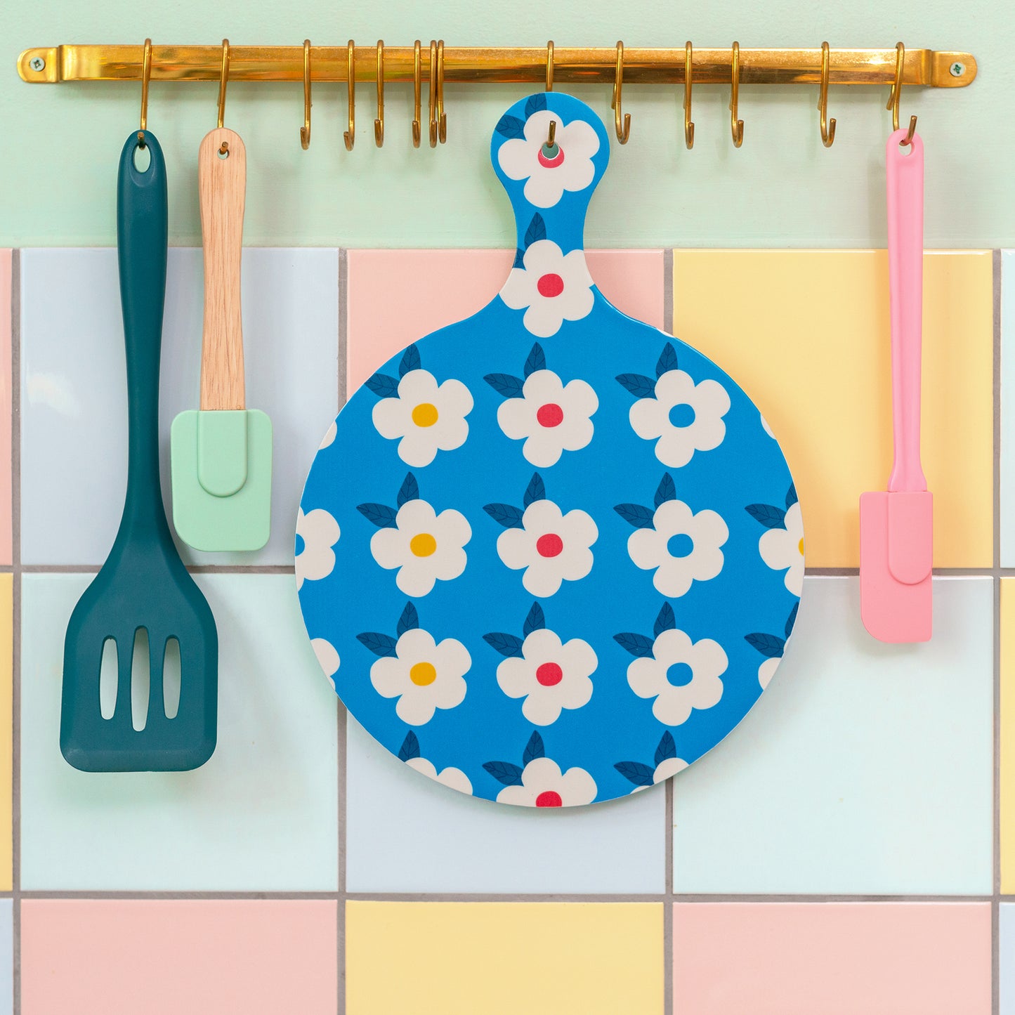 Chopping Board Ocean Blue Retro Floral - Enamelhappy - Enamelhappy