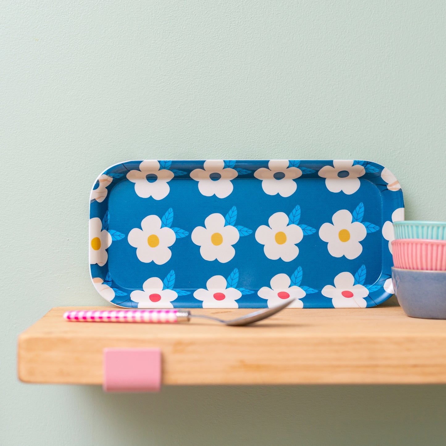 Cute Tray Small Rectangle Retro Floral Midnight Navy Blue - Enamelhappy - Enamelhappy
