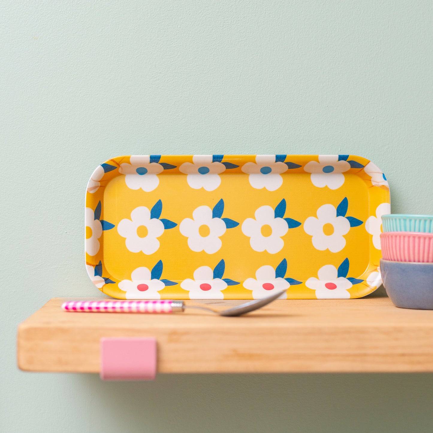Cute Small Rectangle Tray Retro Floral Honey Yellow Print - Enamelhappy - Enamelhappy
