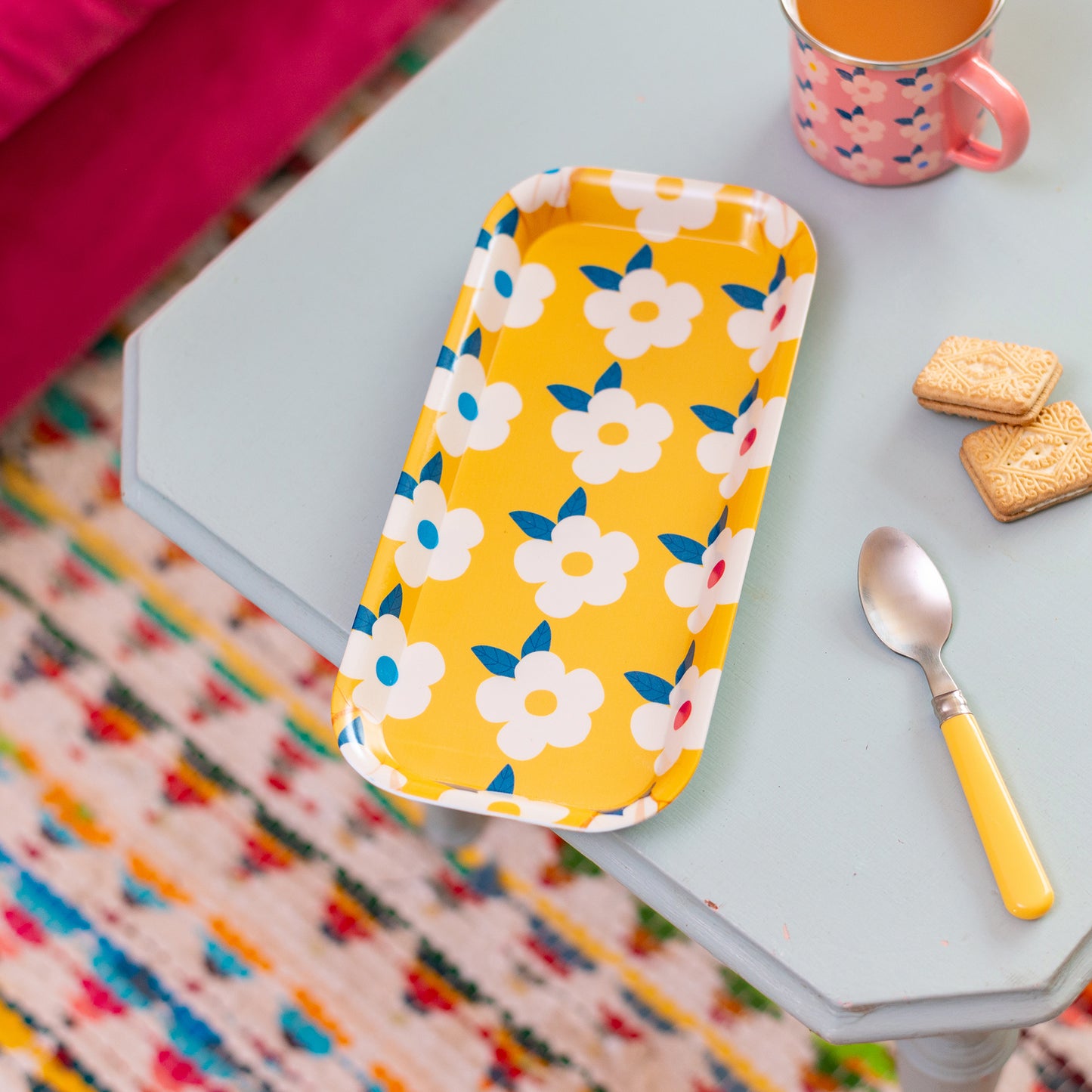 Cute Small Rectangle Tray Retro Floral Honey Yellow Print - Enamelhappy - Enamelhappy