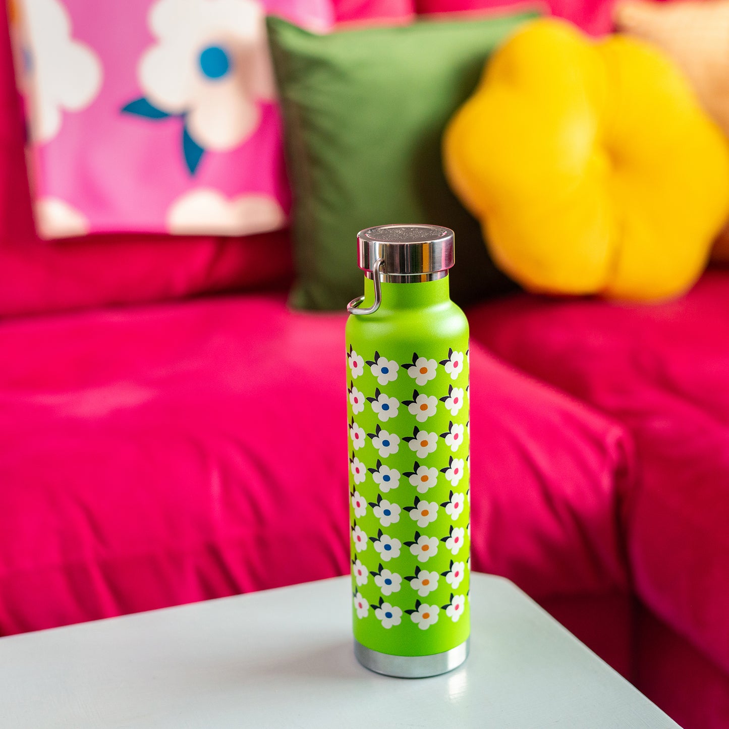 650ml Copper Insulated Retro Floral Print Water Bottle Navy Blue - Enamelhappy - Enamelhappy