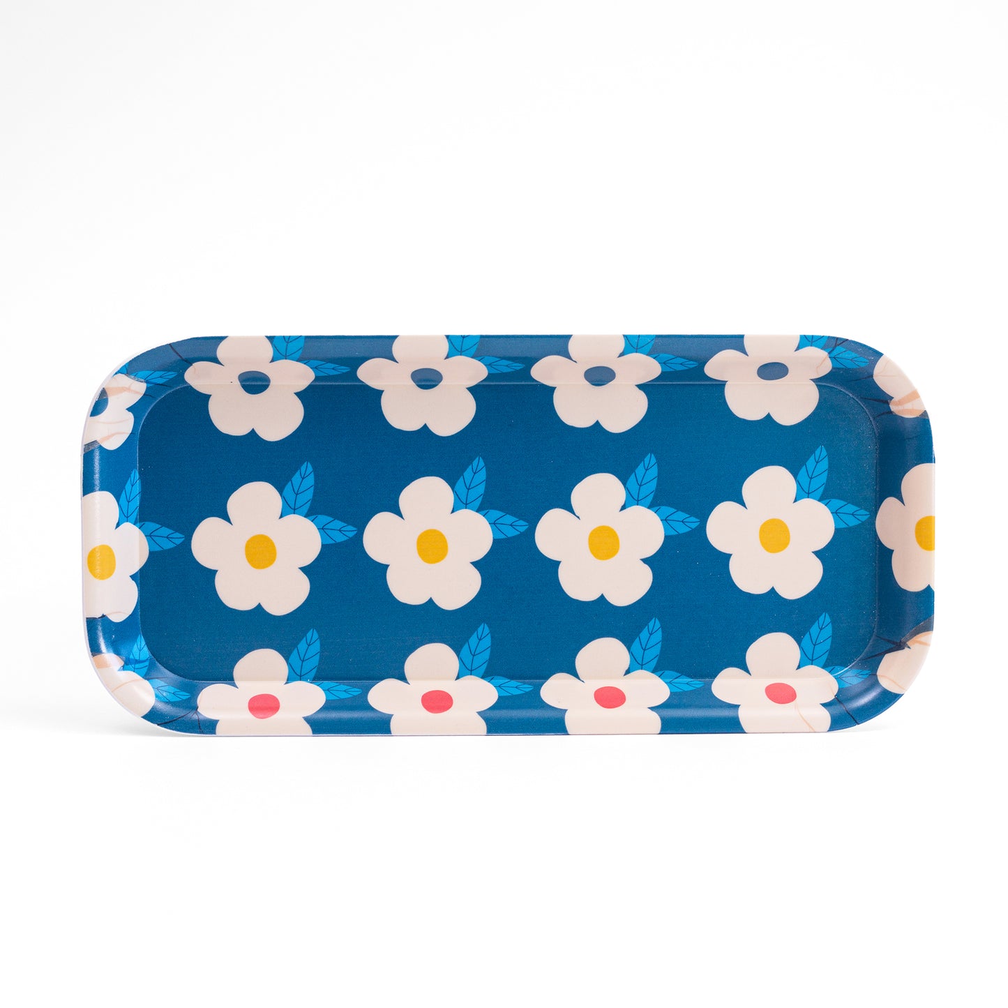 Cute Tray Small Rectangle Retro Floral Midnight Navy Blue - Enamelhappy - Enamelhappy
