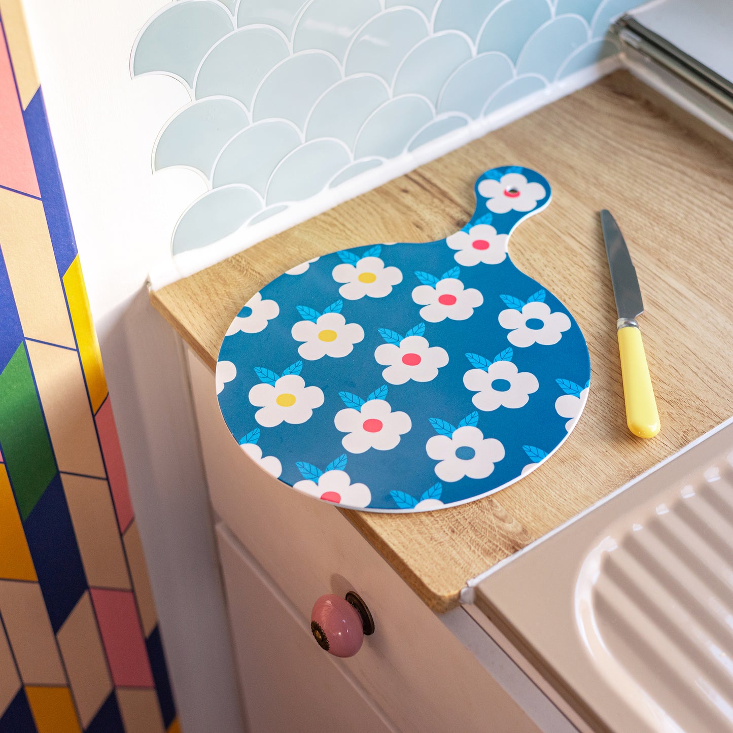 Chopping Board Navy Midnight Retro Floral - Enamelhappy - Enamelhappy