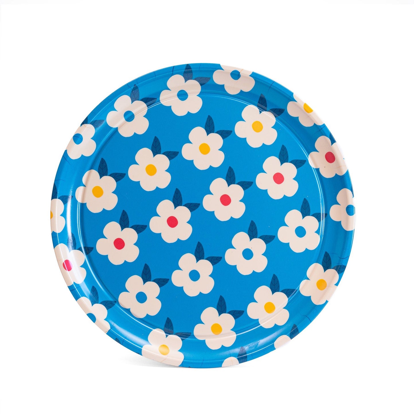Gorgeous Round Tray Retro Floral Ocean Blue - Enamelhappy - Enamelhappy