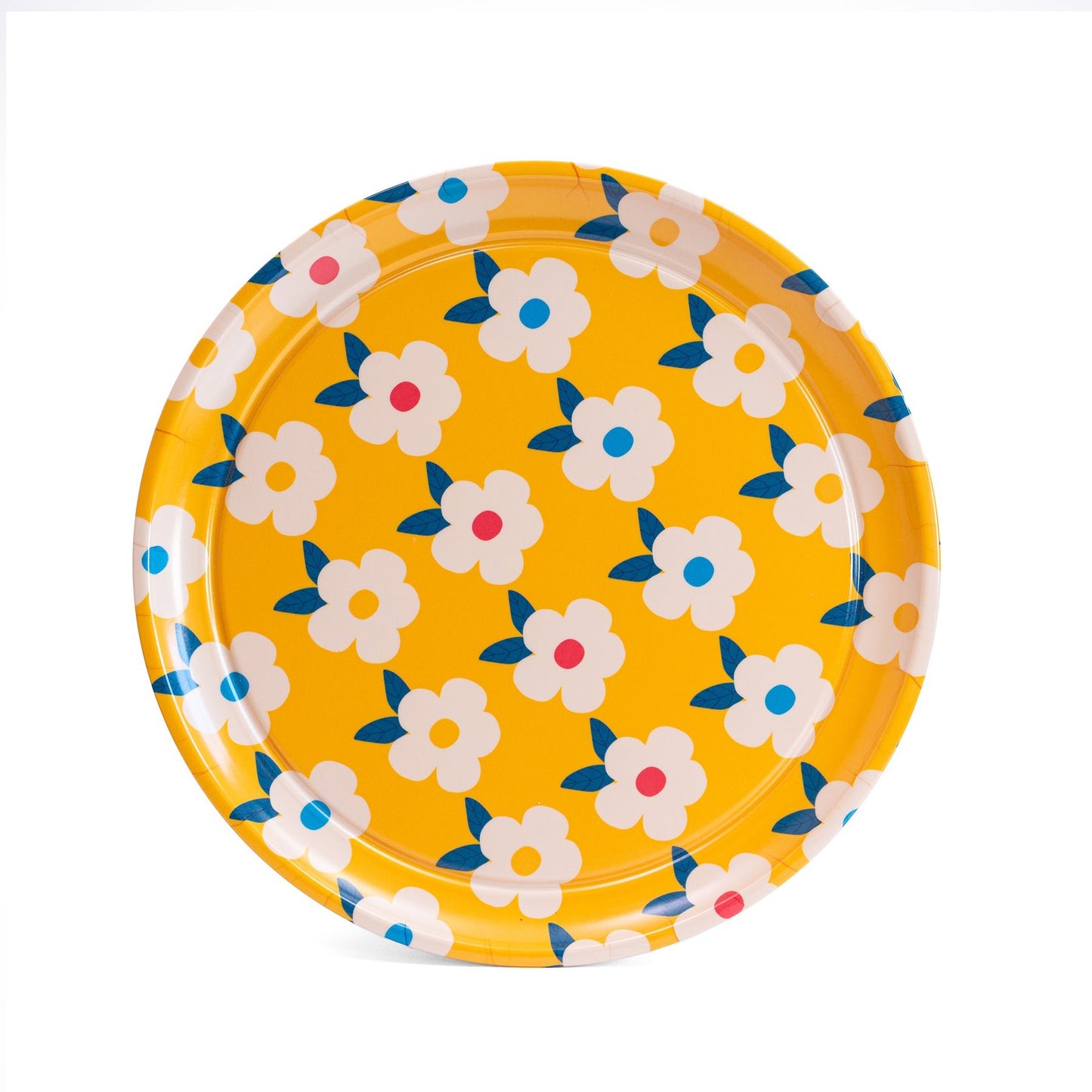 Gorgeous Round Tray Retro Floral Honey Yellow - Enamelhappy - Enamelhappy