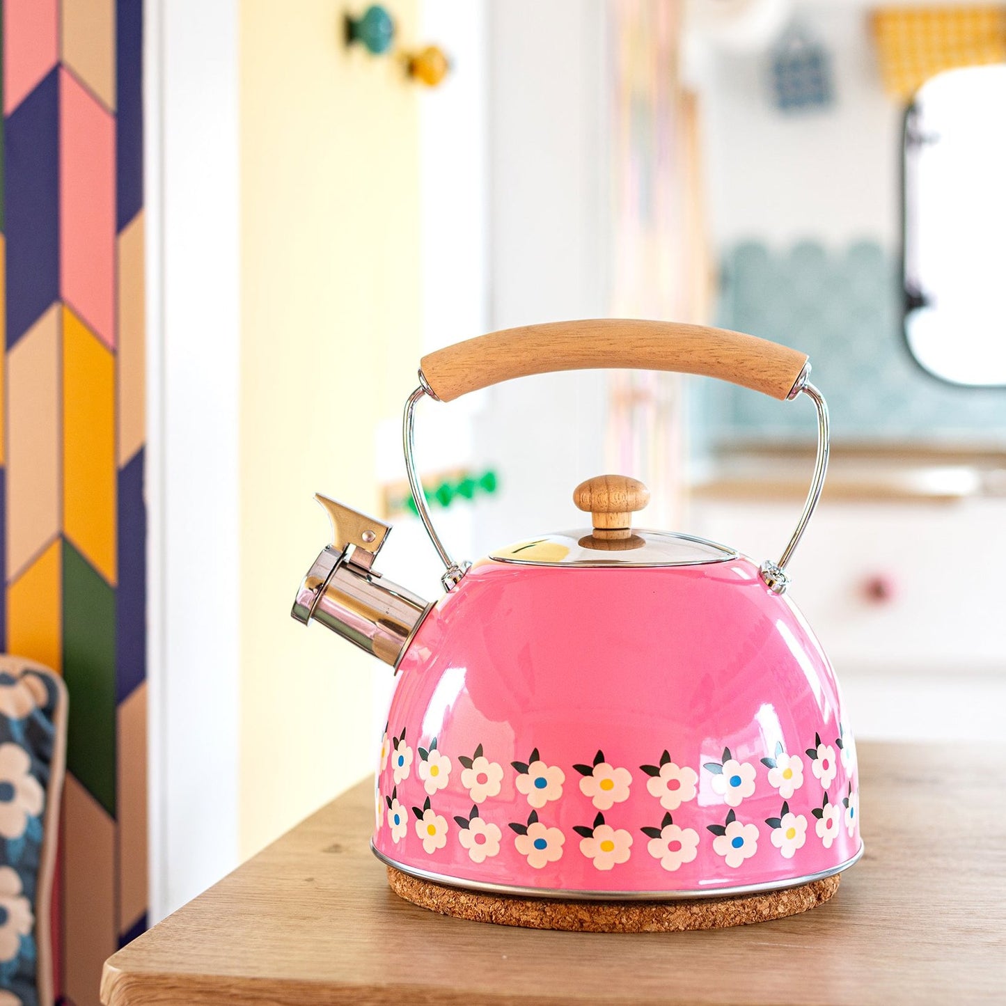 2.5L Rose Pink Whistling Kettle Stainless Steel - Enamelhappy - Enamelhappy