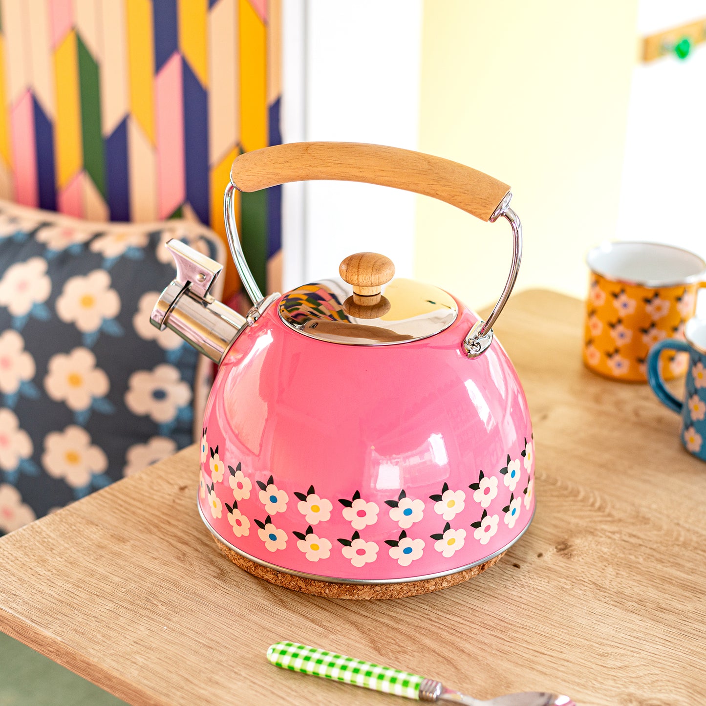 2.5L Rose Pink Whistling Kettle Stainless Steel - Enamelhappy - Enamelhappy
