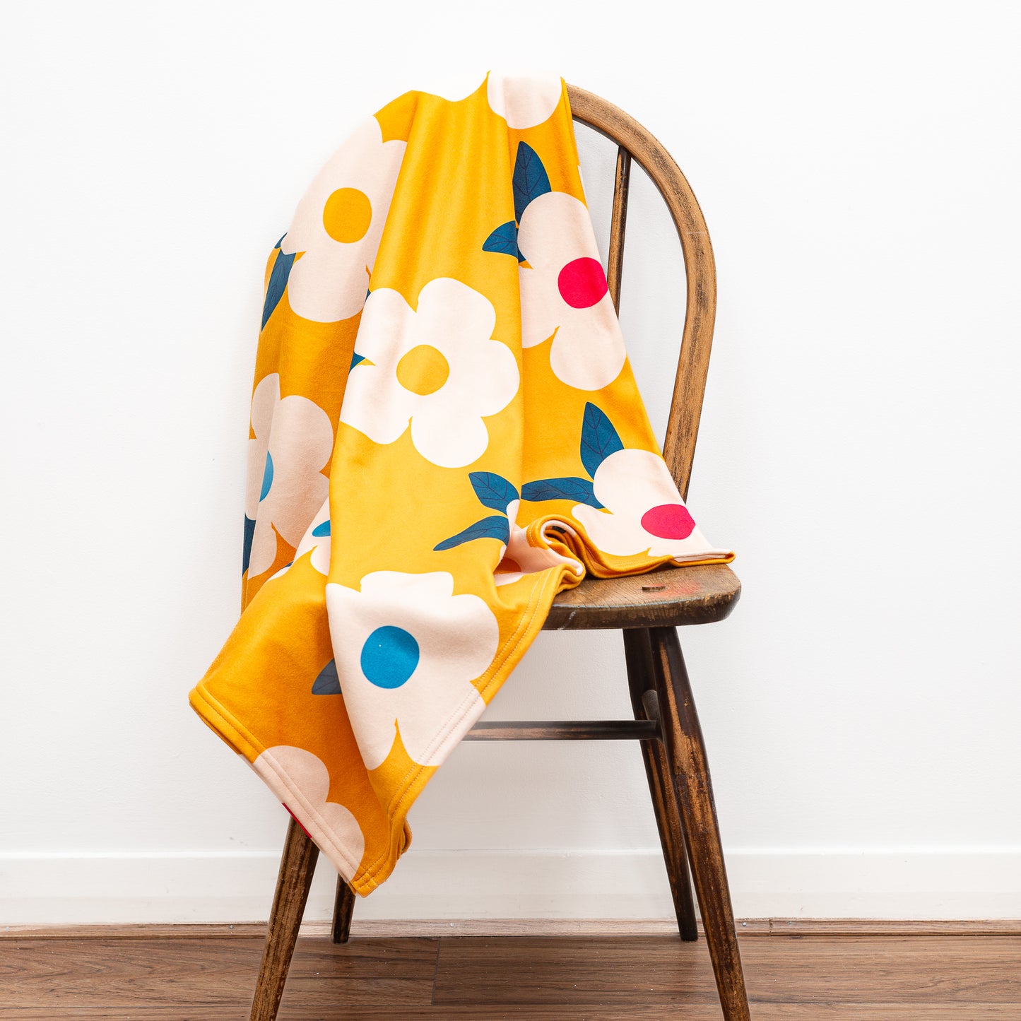 Retro Floral Honey Yellow Mustard Large Fleece Blanket/Throw - Enamelhappy - Enamelhappy