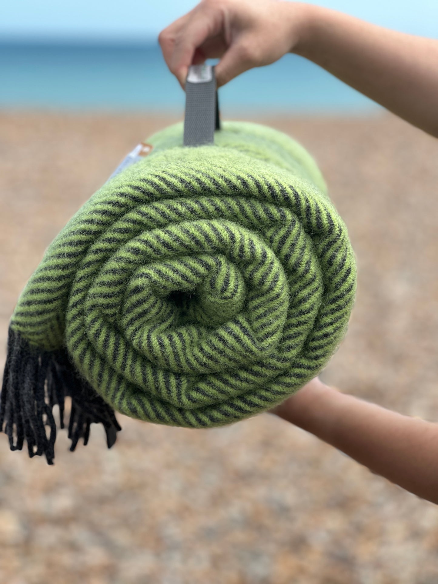 Zest Lime Green/Grey Herringbone Pure New Wool Picnic Rug - Enamelhappy