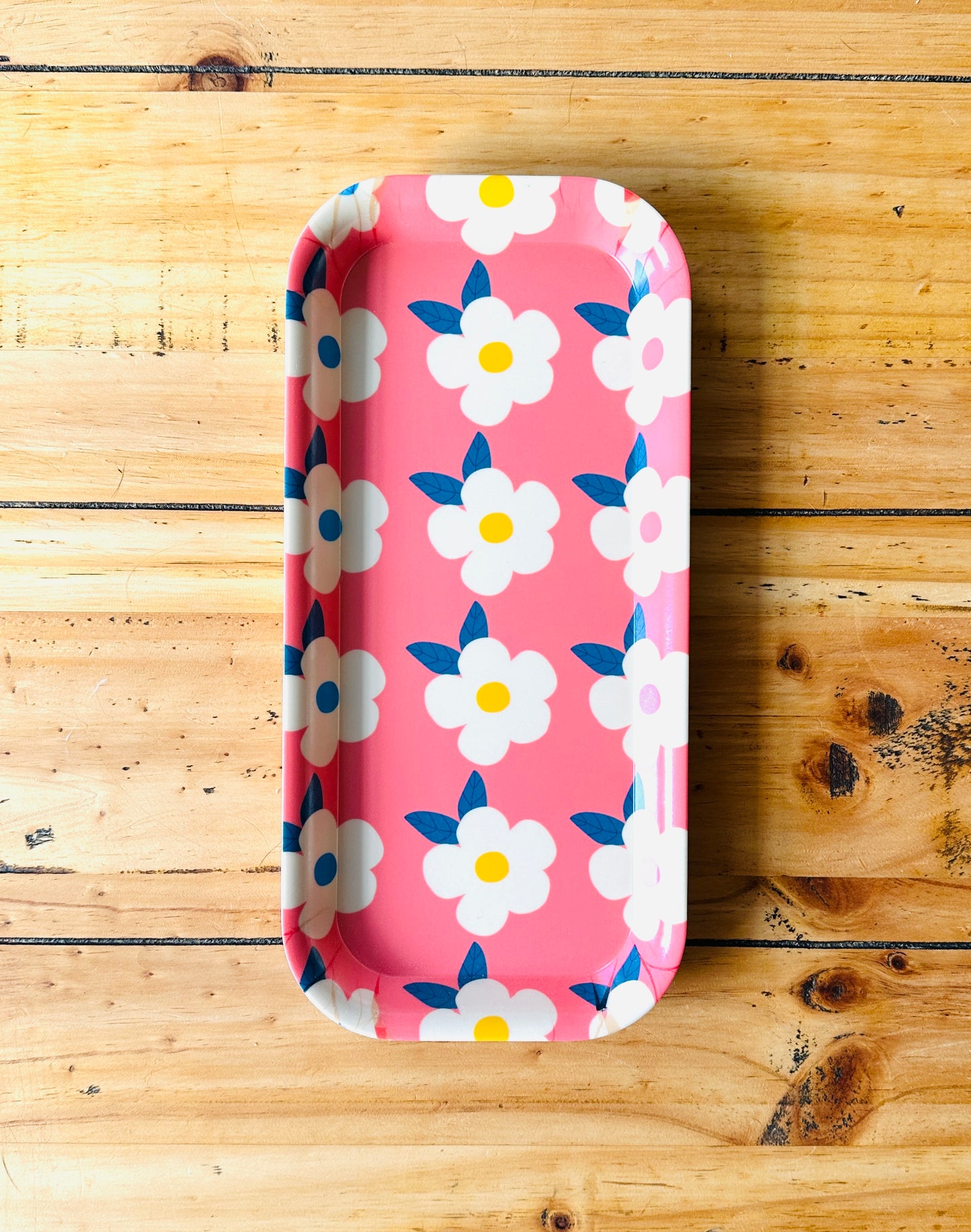 Cute Snack Rectangle Tray Retro Floral Rose Pink Print - Enamelhappy - Enamelhappy