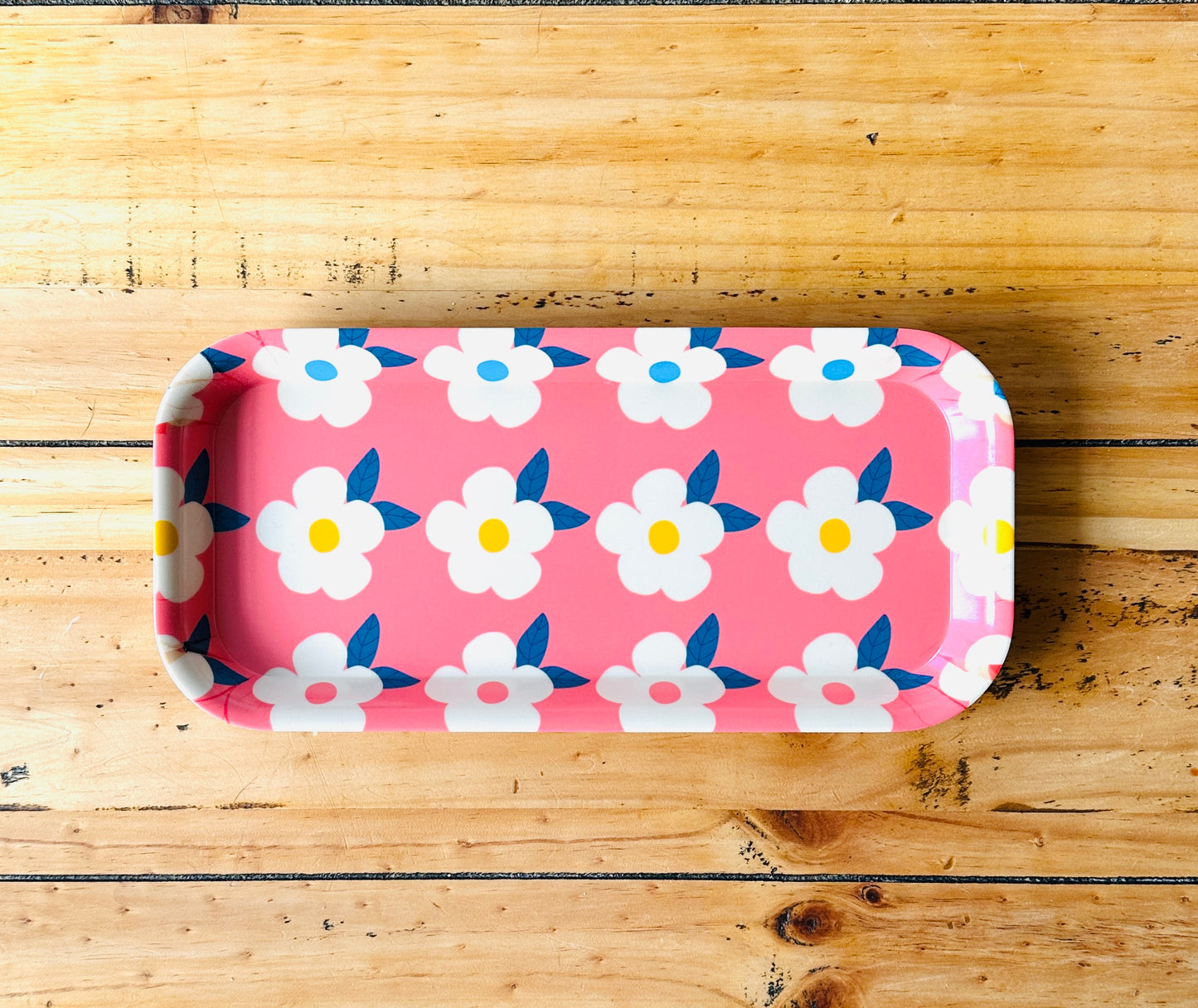 Cute Snack Rectangle Tray Retro Floral Rose Pink Print - Enamelhappy - Enamelhappy