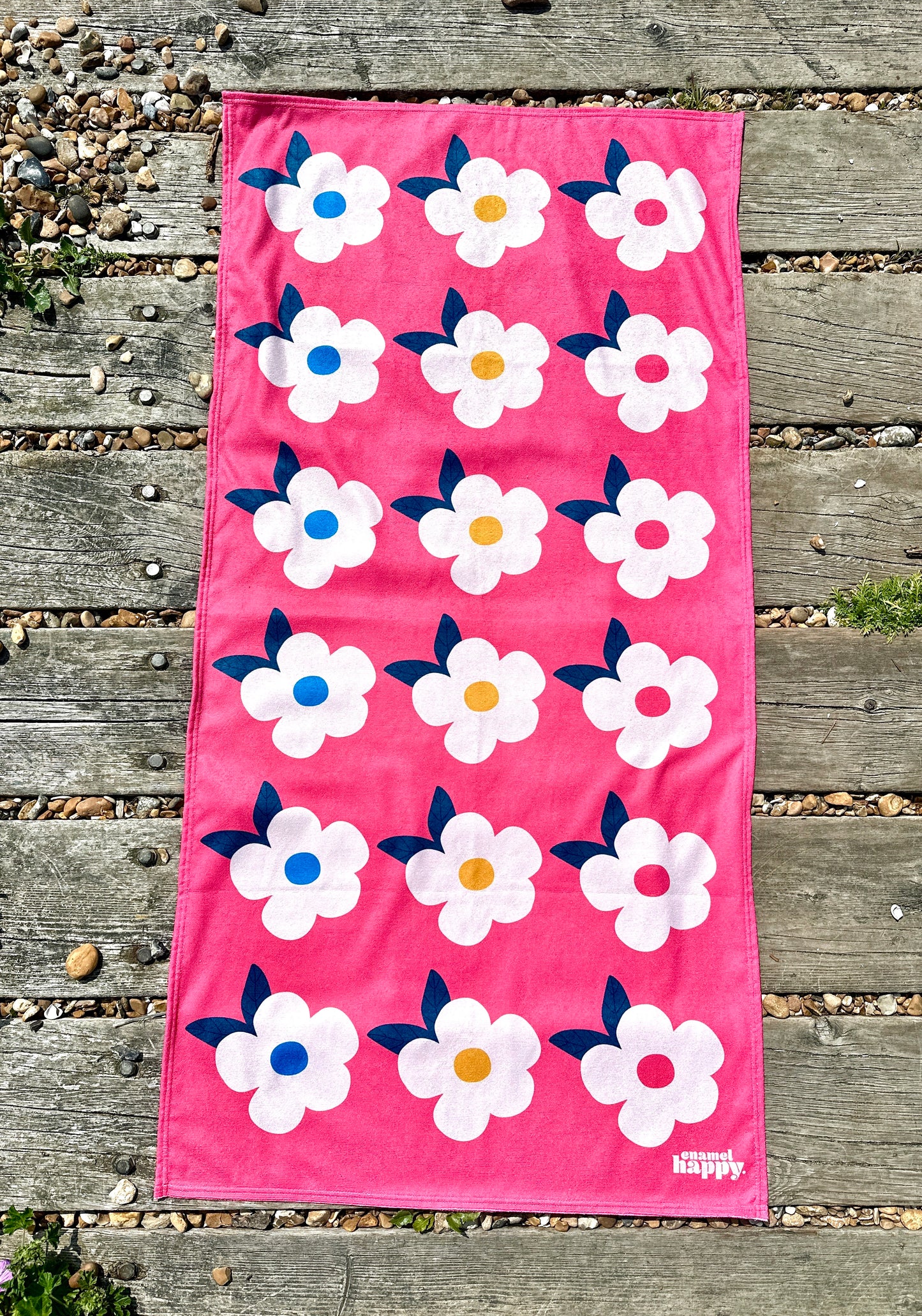 Beautiful Quick Dry Beach/Bath Towel Large - Retro Floral Midnight Navy - Enamelhappy