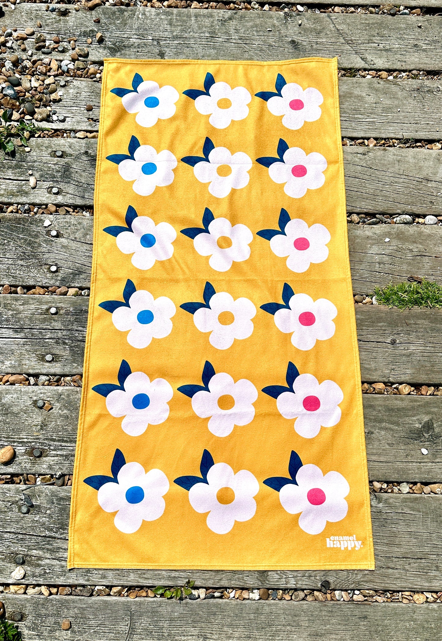 Beautiful Quick Dry Beach/Bath Towel Large - Retro Floral Midnight Navy - Enamelhappy