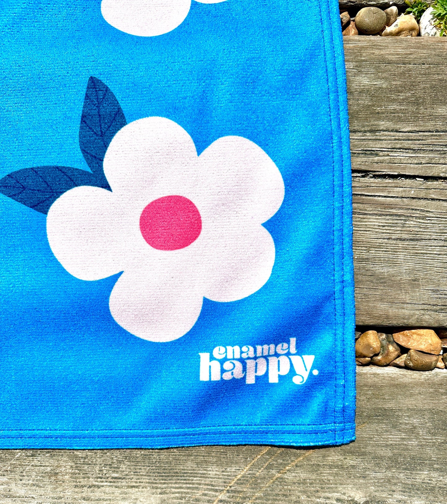 Beautiful Quick Dry Beach/Bath Towel Large - Retro Floral Ocean Blue - Enamelhappy