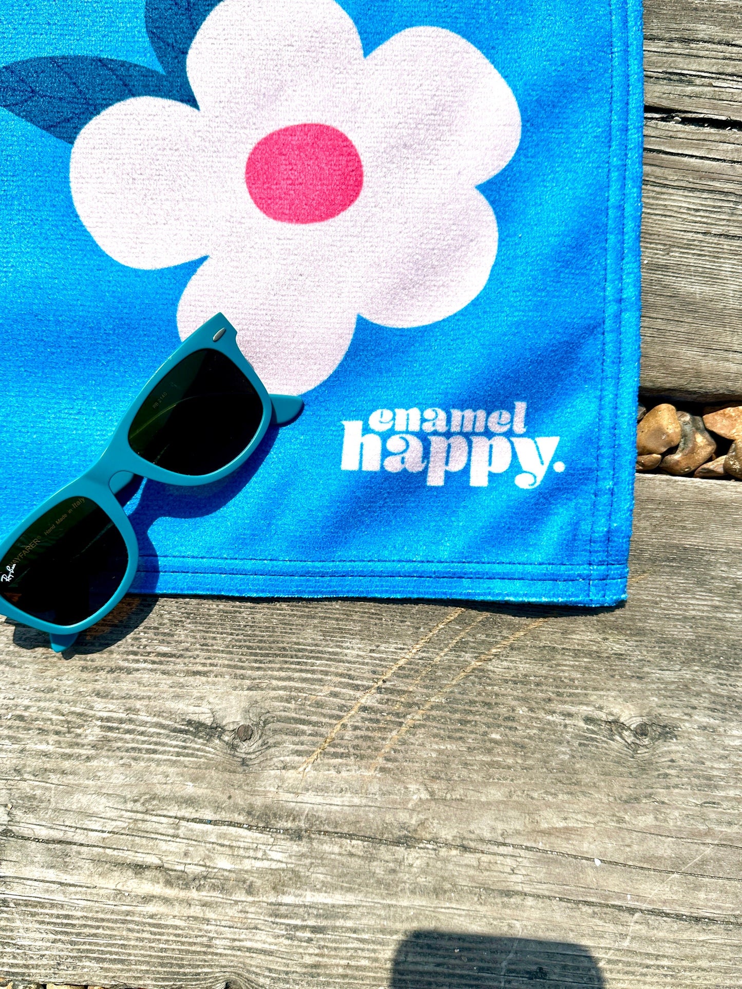 Beautiful Quick Dry Beach/Bath Towel Large - Retro Floral Ocean Blue - Enamelhappy