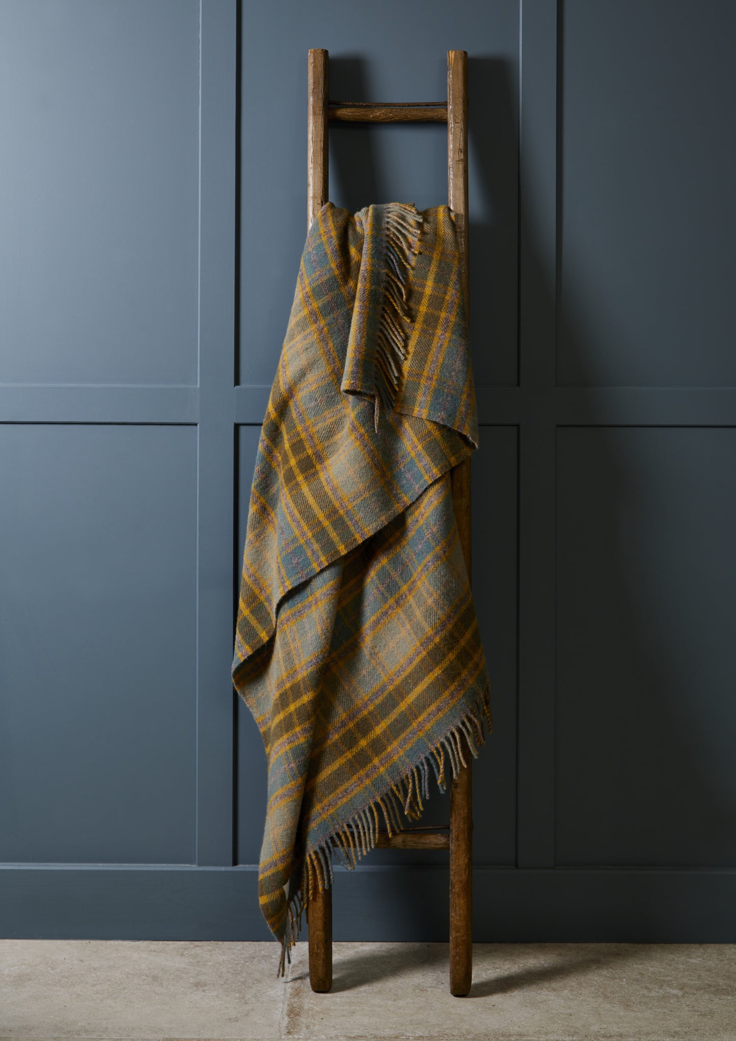 Polo Picnic Rug Cottage Vintage Checked Mustard/Brown/Blue with Leather Strap - Enamelhappy