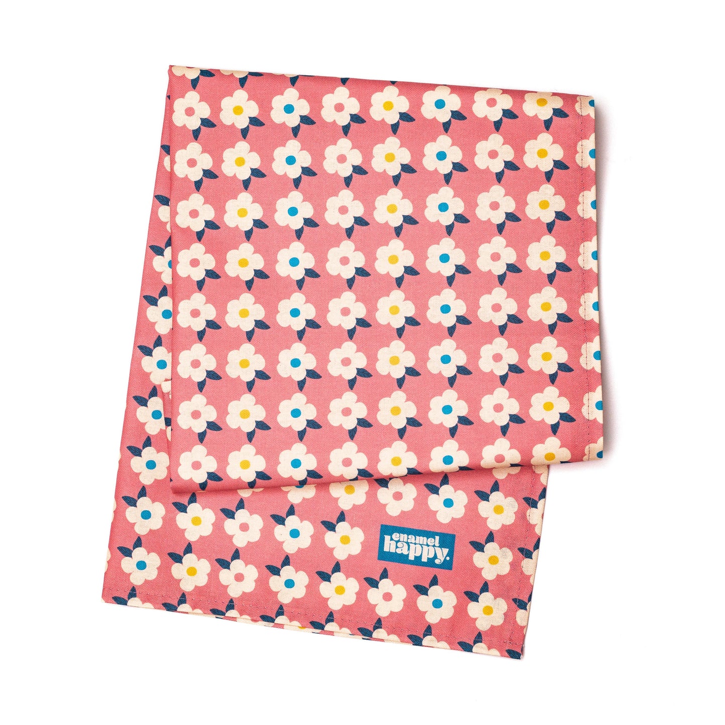 ROSE PINK GIFT SET For Her Retro Floral Enamel Cup - Beautiful Tin Mug - Cork Coaster - Pin Badge - Tea Towel - Colourful Home - Enamelhappy