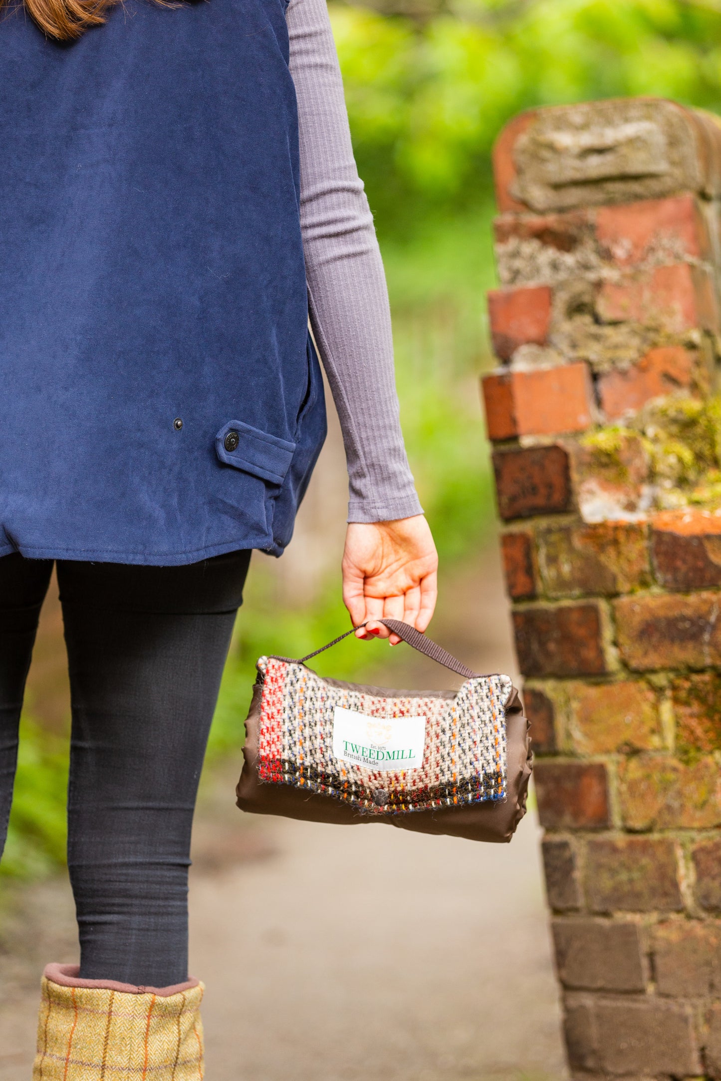 Mini Recycled Wool Tweed Style Picnic Rug Blanket - Walkers Companion - Rain Protection - Beautiful Tweedmill - Enamelhappy