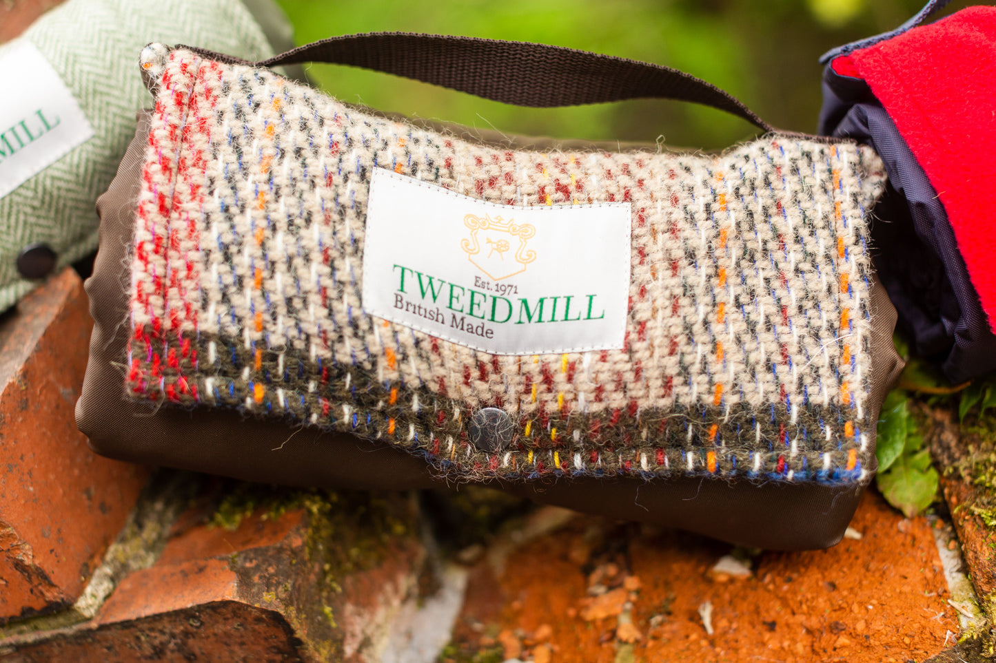 Mini Recycled Wool Tweed Style Picnic Rug Blanket - Walkers Companion - Rain Protection - Beautiful Tweedmill - Enamelhappy