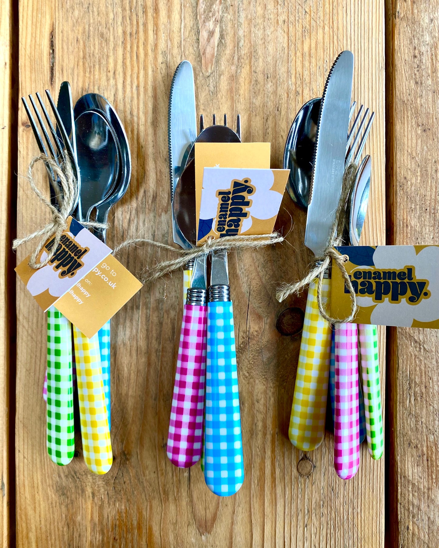 Colourful Individual Gingham Cutlery Set - Enamelhappy - Enamelhappy