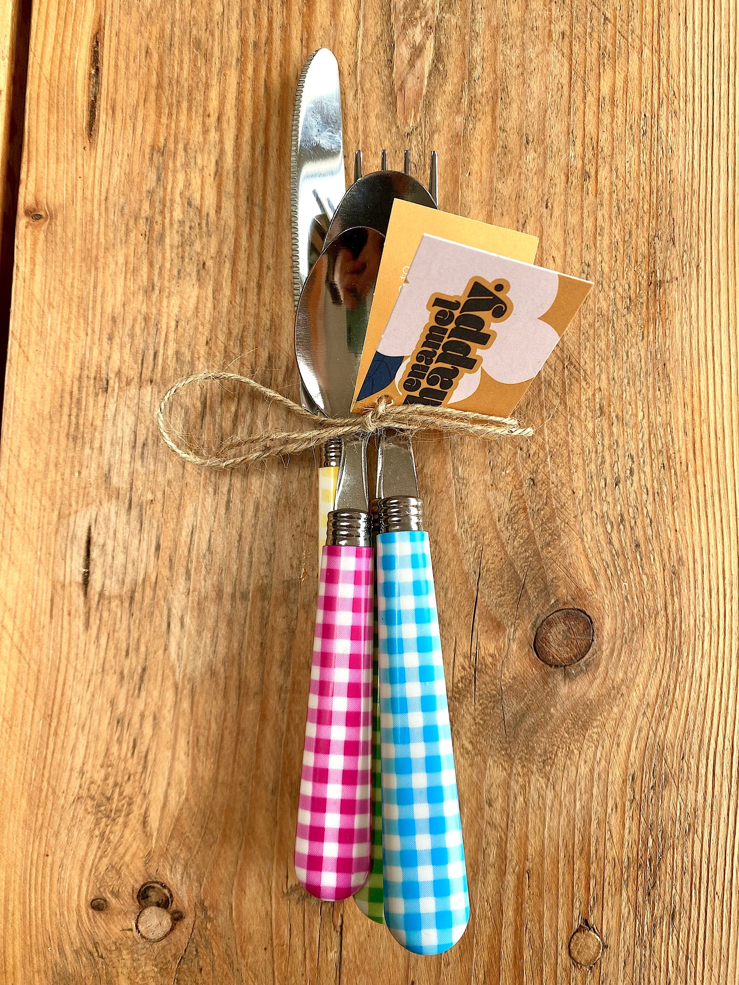 Colourful Individual Gingham Cutlery Set - Enamelhappy - Enamelhappy