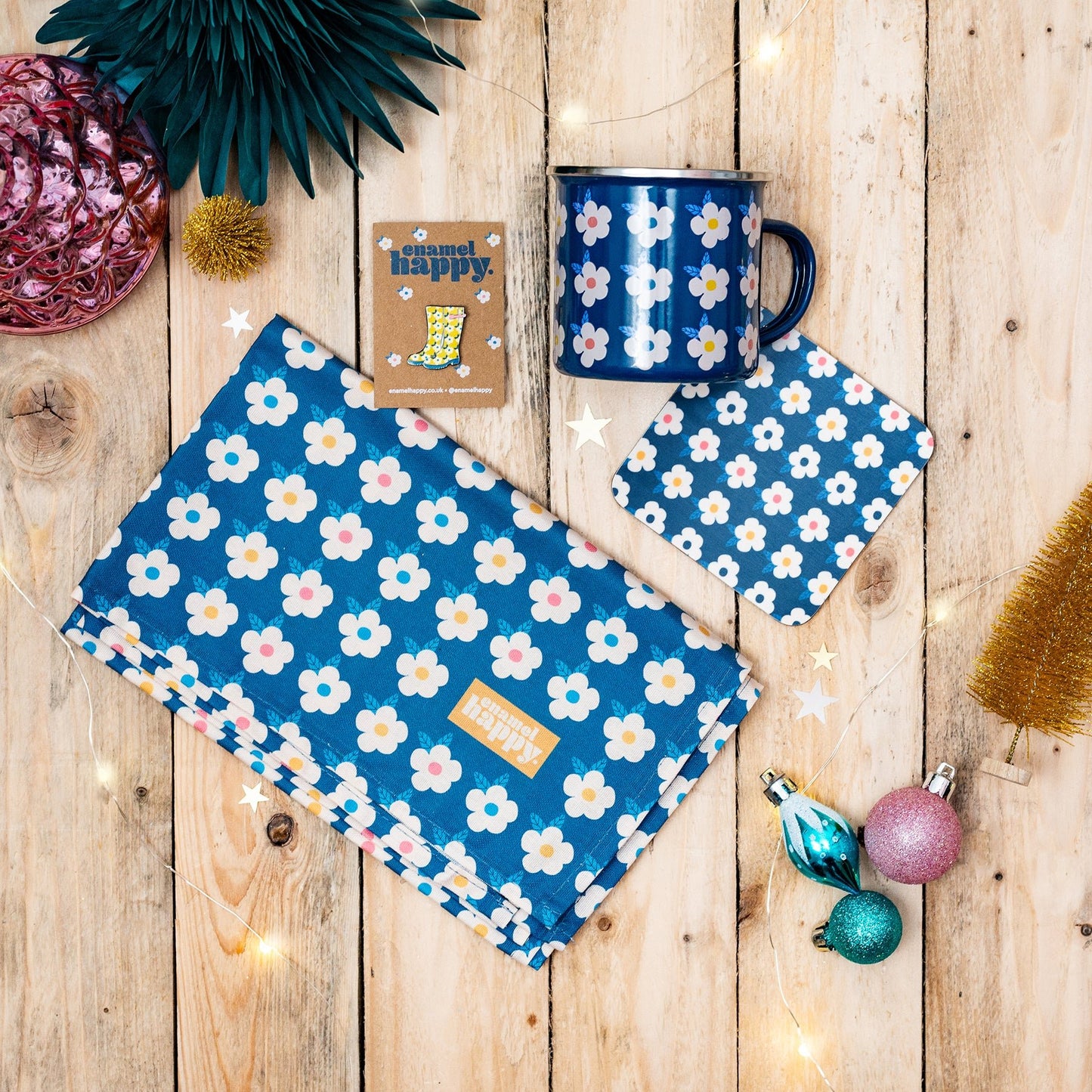 NAVY GIFT BUNDLE Set Blue Campervan Swimming Hiking Gardening Camping Beautiful Pretty Retro Cute Wellies Tin Cup For Her - Enamelhappy