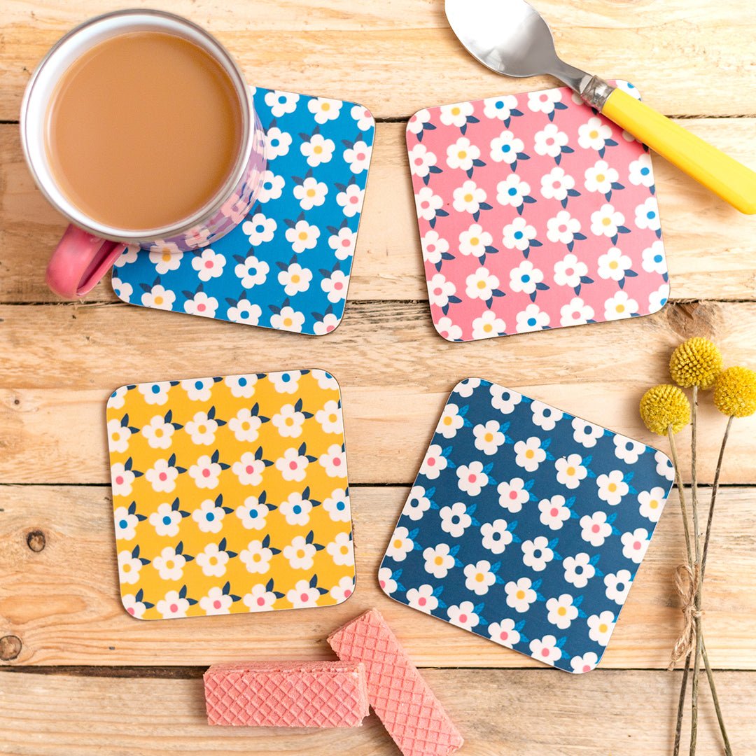 Colourful Retro Floral Coasters Set of Four - Enamelhappy - Enamelhappy