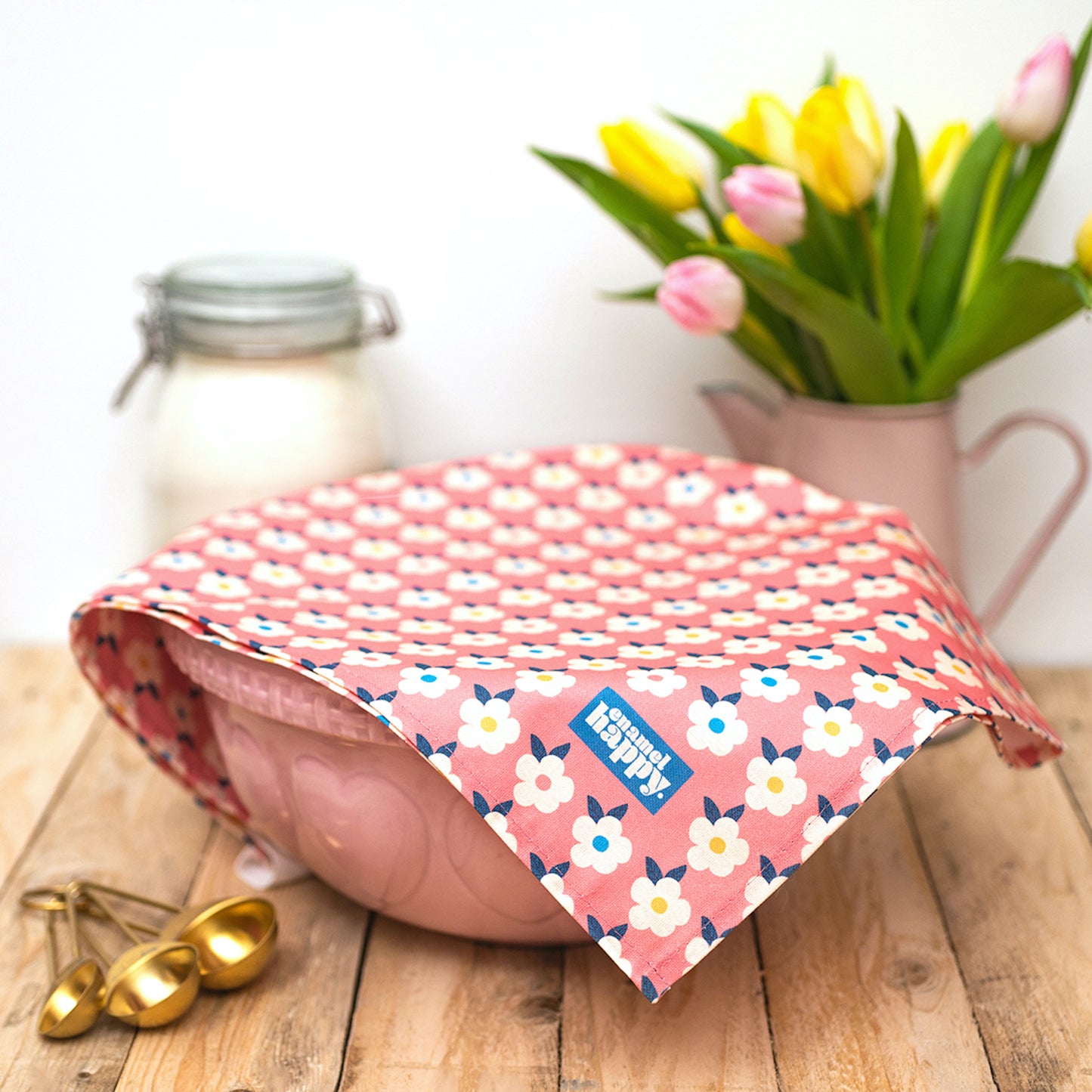 A Pair Colourful Tea Towels Pretty Retro Print - Enamelhappy - Various Colours - Enamelhappy