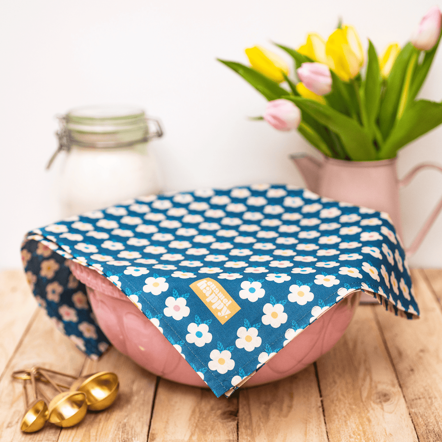 A Pair Colourful Tea Towels Pretty Retro Print - Enamelhappy - Various Colours - Enamelhappy