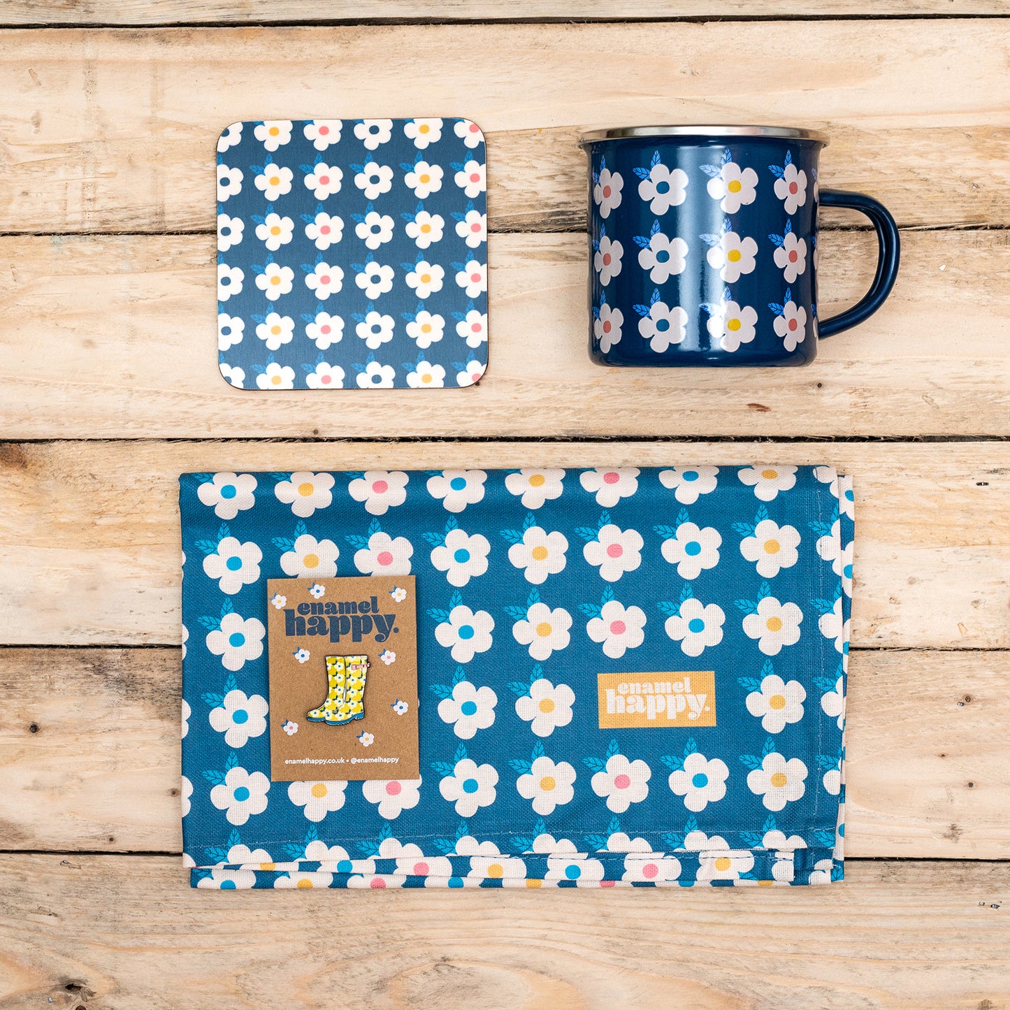 NAVY GIFT BUNDLE Set Blue Campervan Swimming Hiking Gardening Camping Beautiful Pretty Retro Cute Wellies Tin Cup For Her - Enamelhappy
