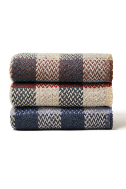Recycled 100% Pure Wool Celtic Weave Check Throw Blanket British Welsh Made - Enamelhappy