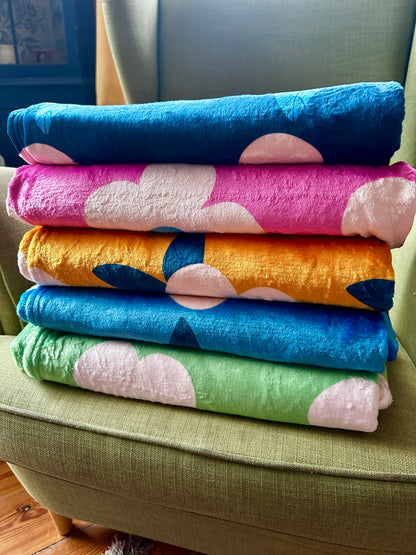 Retro Floral Honey Yellow Mustard Ultra Plush Cuddle Soft Large Fleece Blanket/Throw