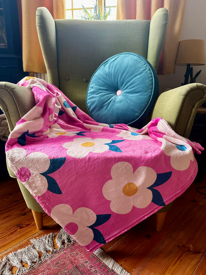 Retro Floral Rose Pink Large Ultra Plush Cuddle Soft Fleece Blanket/Throw