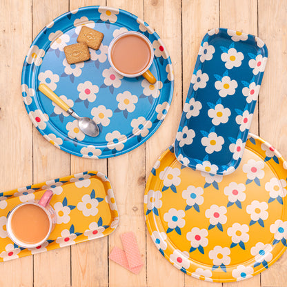 Cute Tray Retro Floral Honey Yellow Print - Enamelhappy