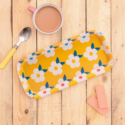 Cute Tray Retro Floral Honey Yellow Print - Enamelhappy