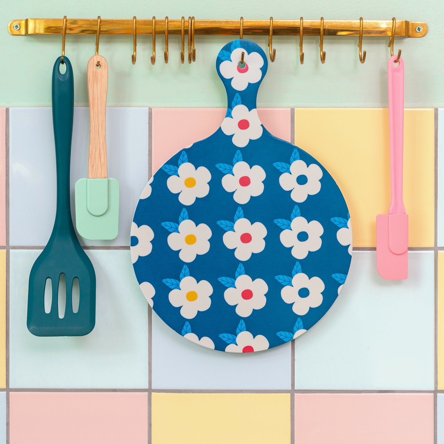 Chopping Board Navy Midnight Retro Floral - Enamelhappy