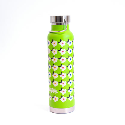 650ml Copper Insulated Retro Floral Print Water Bottle Lime Green / Navy - Enamelhappy