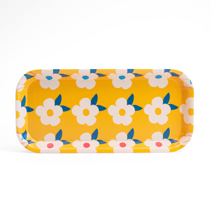 Cute Tray Retro Floral Honey Yellow Print - Enamelhappy