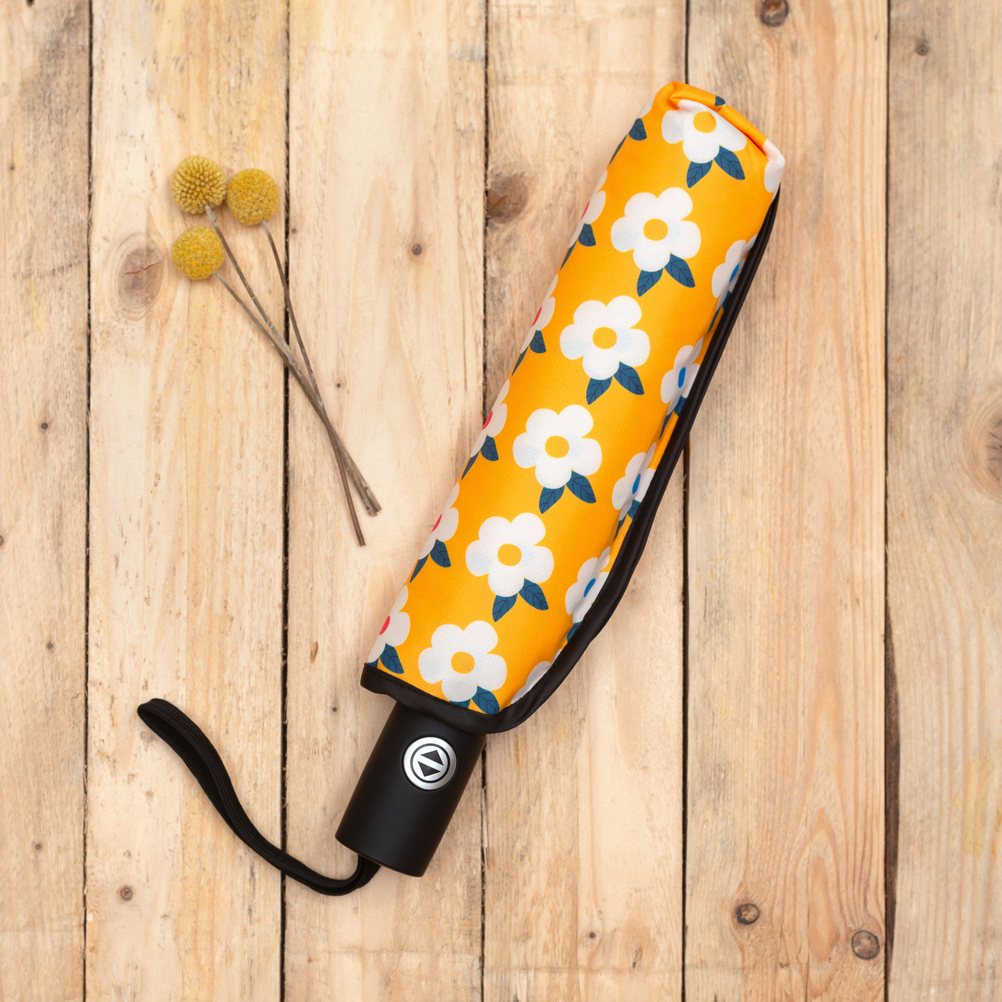 Retro Floral Design Umbrella Honey Yellow - Enamelhappy