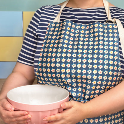 Midnight Navy Blue Retro Floral Print Apron - Enamelhappy