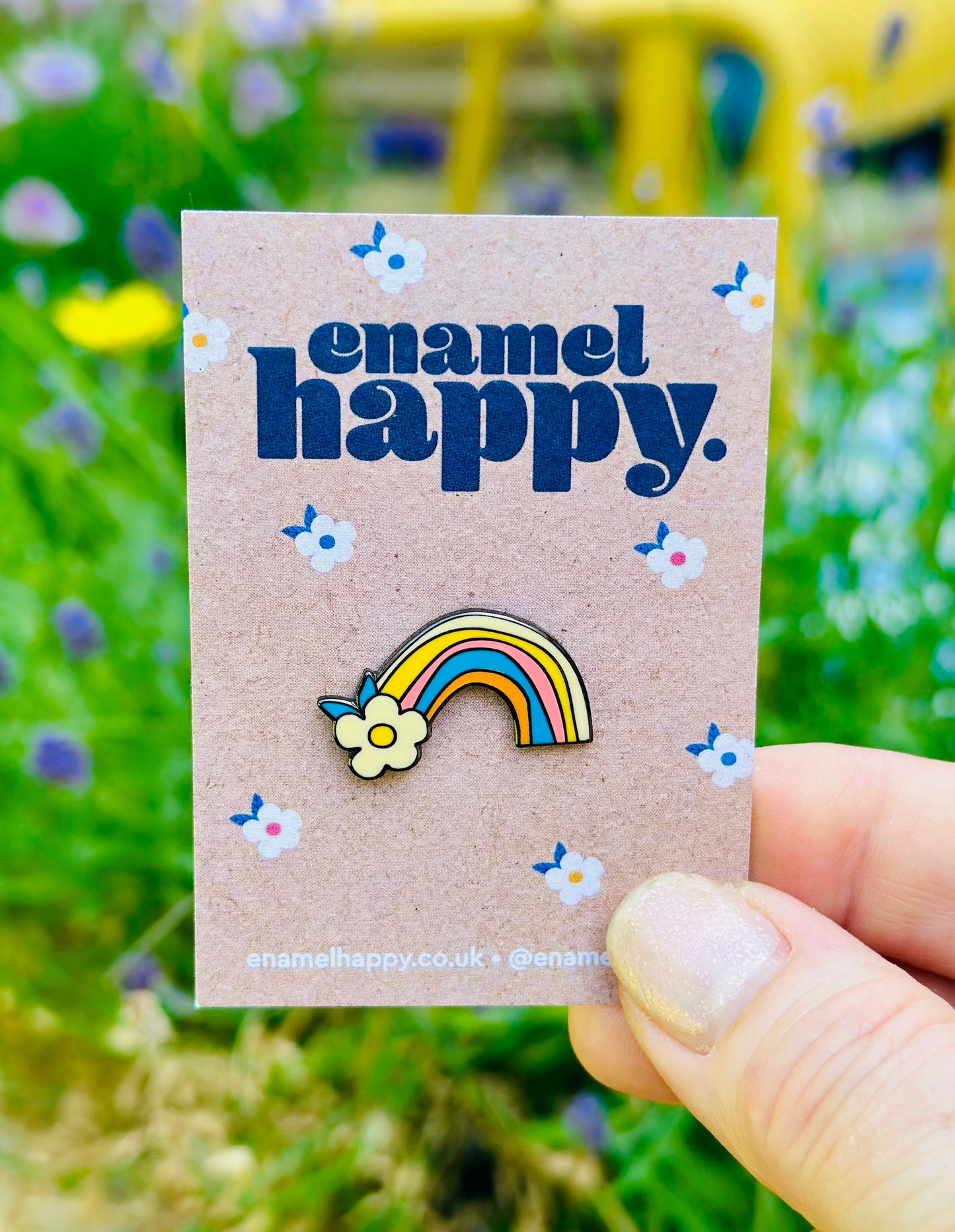 Rainbow Retro Floral Enamel Pin | Colourful Lapel Badge - Enamelhappy