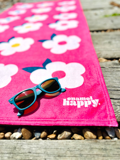 Beautiful Quick Dry Beach/Bath Towel Large - Retro Floral Rose Pink - Enamelhappy