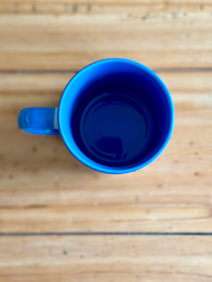 Retro Floral 11oz Ceramic Mug - Rose Pink with Blue