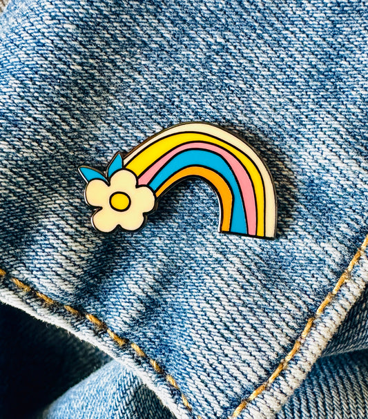 Rainbow Retro Floral Enamel Pin | Colourful Lapel Badge - Enamelhappy